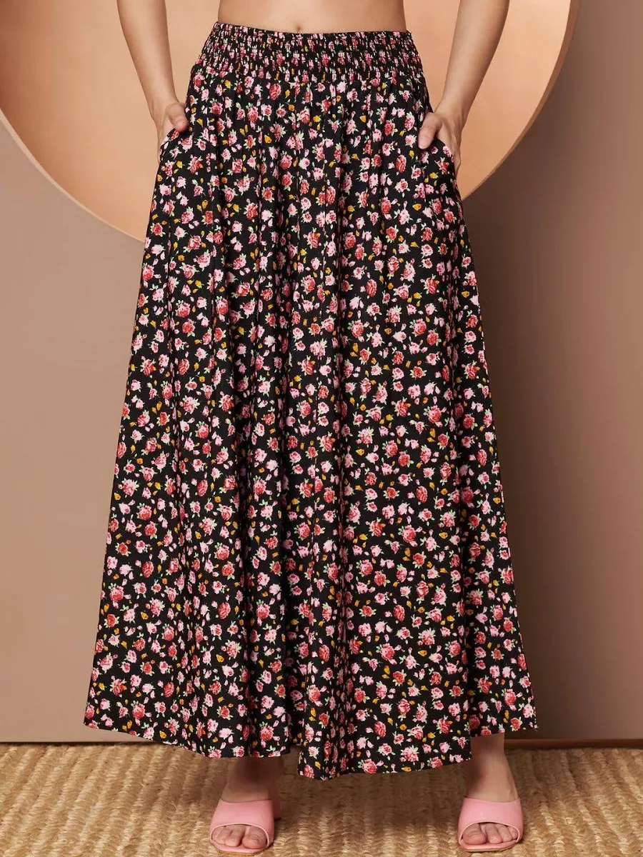 Noir Bloom Floral Maxi Skirt